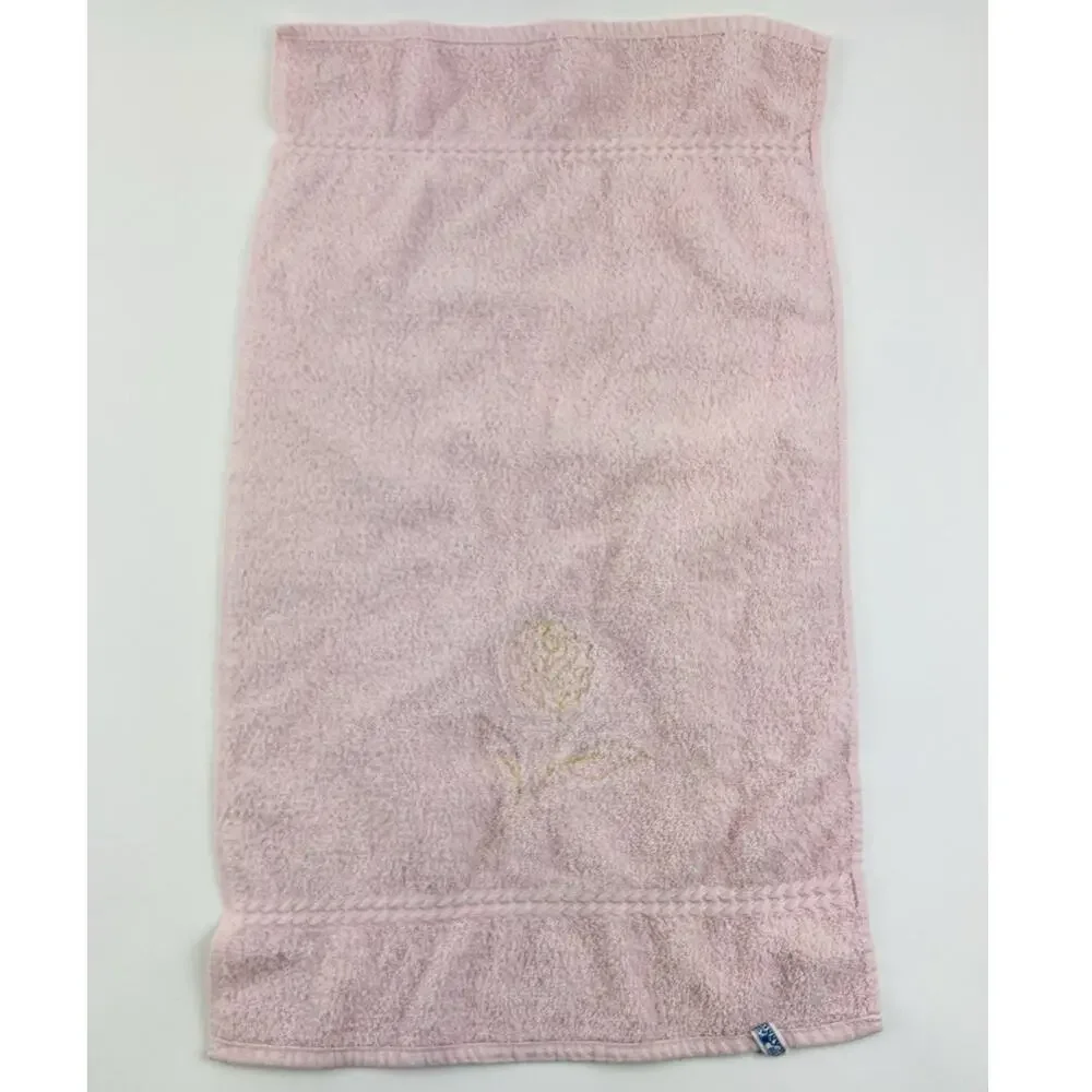 Cannon Bath Body Hand Towel Set Vintage Pink Floral Appliqué Gold Rose USA Flowe
